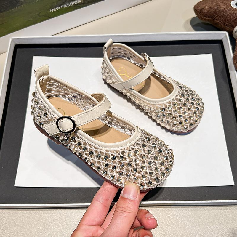 New Summer Children's Diamond Hollow Jelly Beach Shoes Princess Ballet Little Girl Single Shoes Shiny Soft Sole Kids Sandals