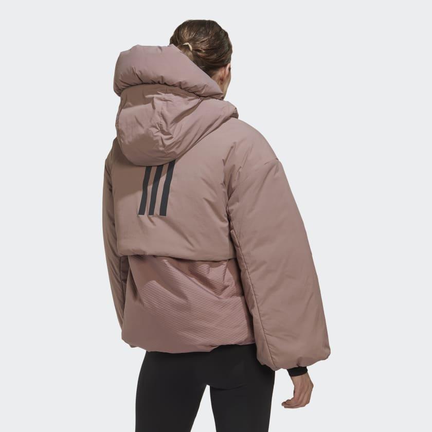 Adidas Letter Logo Printed Striped Down Hooded Jacket Women Jacket Purple HG3163
