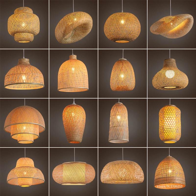 Retro Bamboo Pendant Light Zen Tea Room Vintage Basket Ceiling Chandeliers Lamps Home Decor E27 Handmake Weave Lighting Fixtures