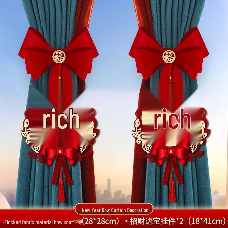Red Bow Wedding Curtain Tassel Tiebacks - Festive Decoration for Housewarming & New Year