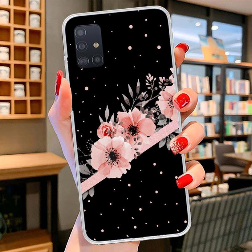 Black White Stripes Flower Cover Phone Case For Samsung Galaxy A12 A22 A32 A52 A72 A02S Phone Case Note 20 Ultra 10 S10 Plus A51