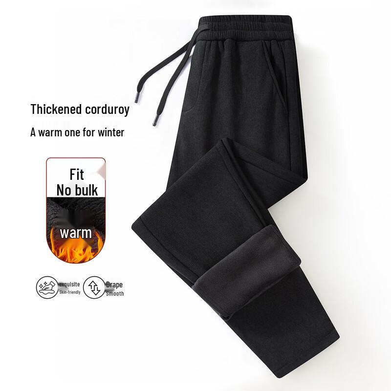 XueZhongFei Men's Fleece-Lined Straight-Leg Casual Pants