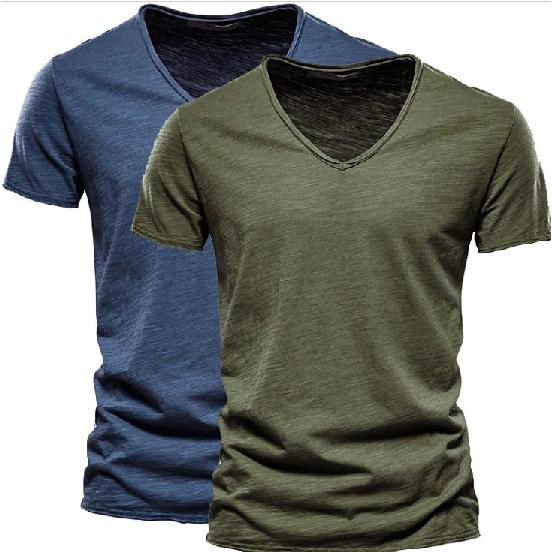 2 шт. Летняя мужская новая однотонная футболка из бамбукового хлопка с V-образным вырезом и короткими рукавами из чистого хлопка S
