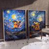 Classic Canvas Painting  Pikachu Anime Figures Van Gogh Poster Prints Hd Home Room Comics Pictures Decor Holiday Gift