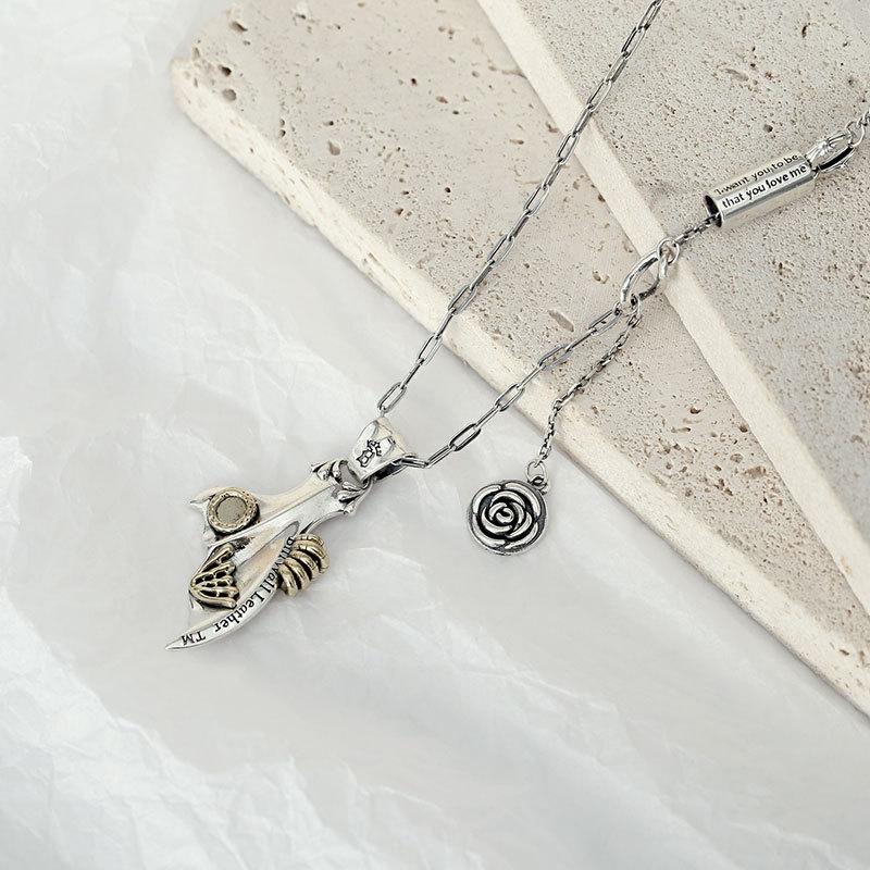 Ciężki Przemysł Retro Stary Naszyjnik Męski i Damski Naszyjnik Rybi Ogon Róża Fotografia Uliczna Temperament