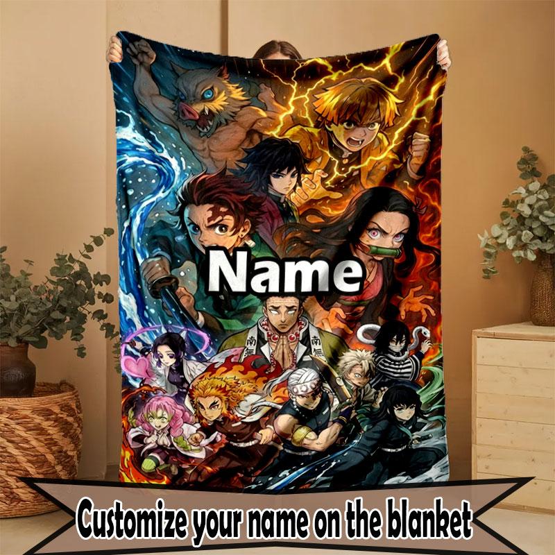 Custom Name Personalized Demon Slayer Print Blanket, Home Decor, Bedroom, Sofa, Camping, Couch, Gifts for Birthday Christmas