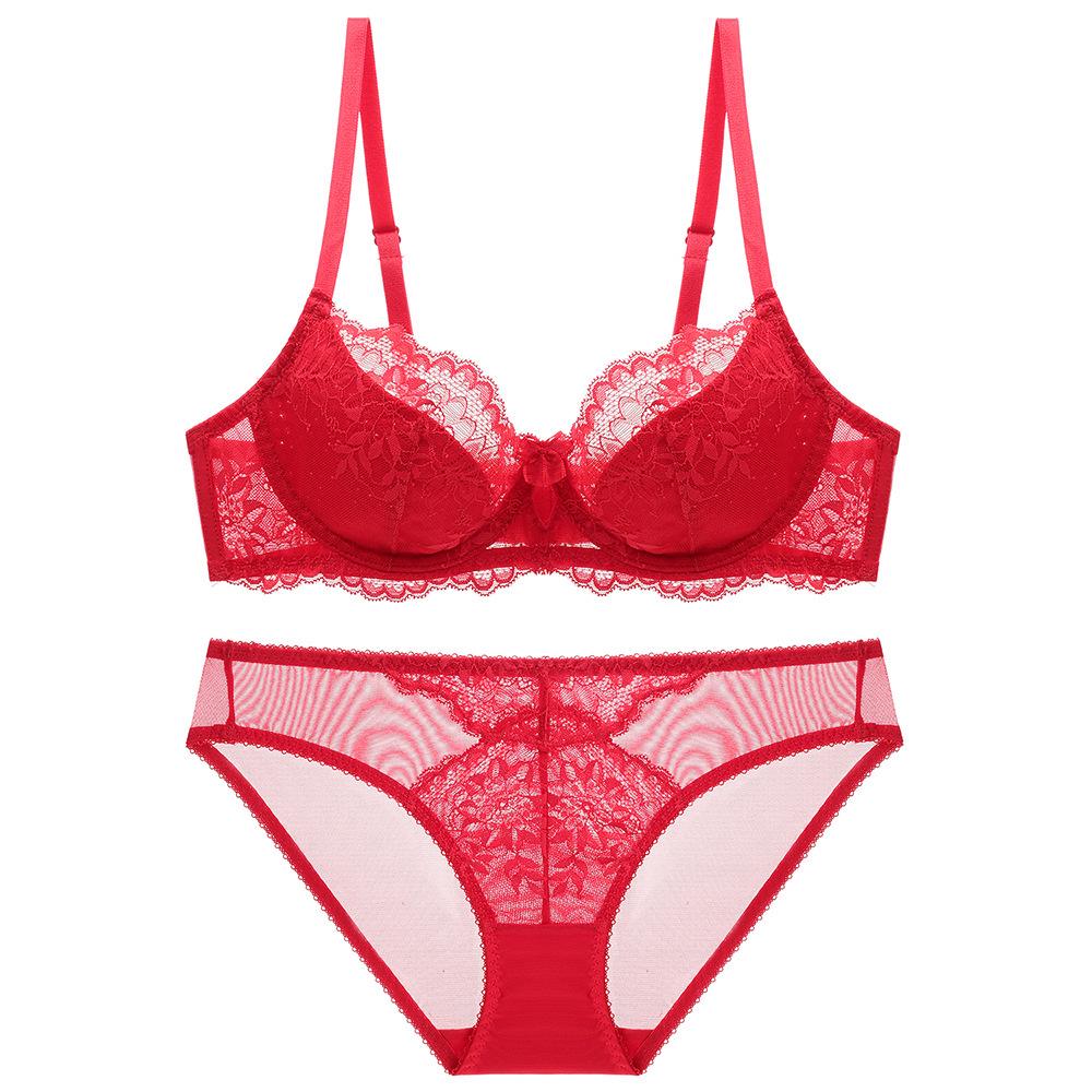 Breathable Lace Push-Up Bra Set: Underwire Support, Minimizing for Large, Lifting for Small Busts