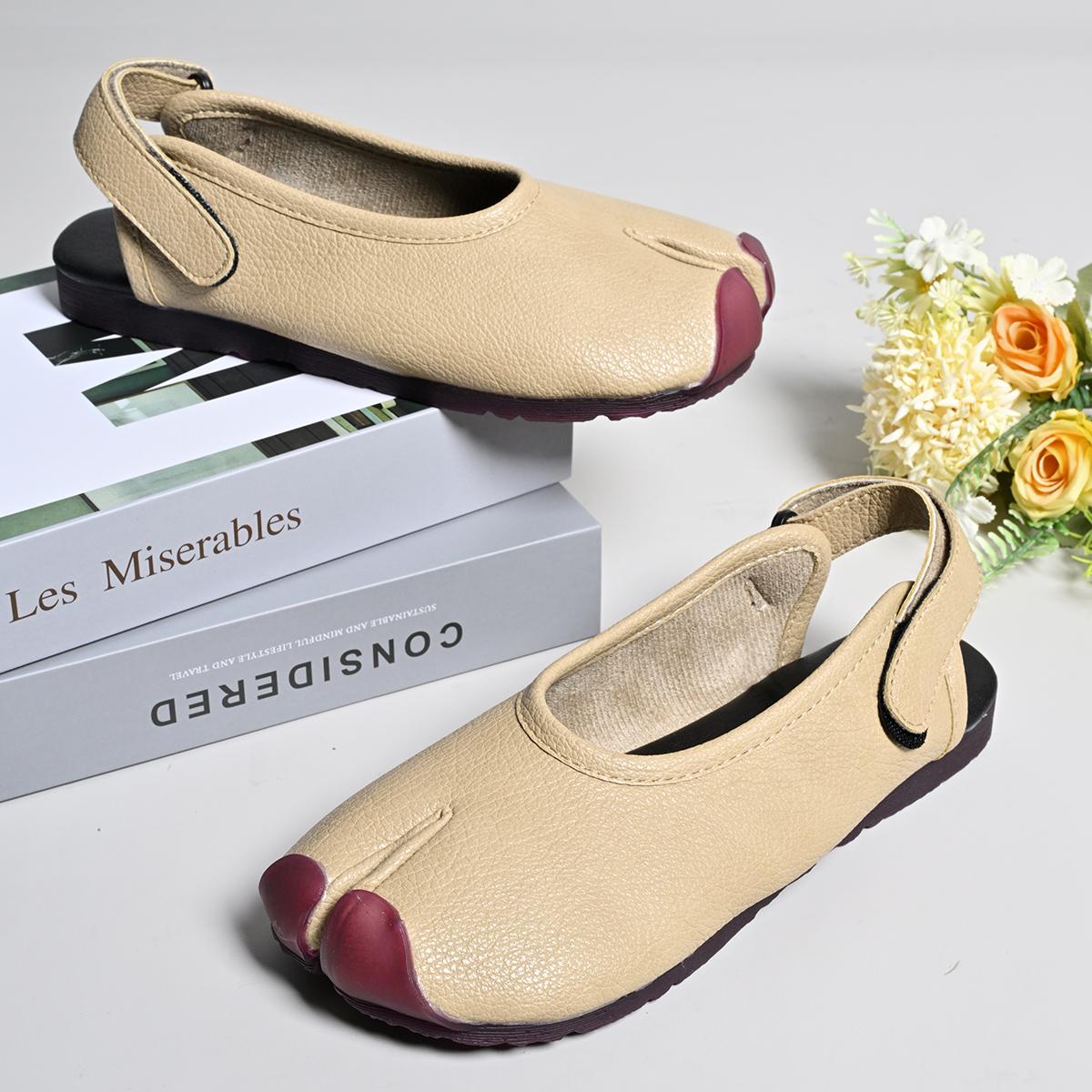 

Мода Летняя Мода Мягкая Кожа Разделенный Палец Женские Балетки Повседневные Удобные На Низком Каблуке Клинья Сандалии Слингбэки Таби Балетки 42 хаки