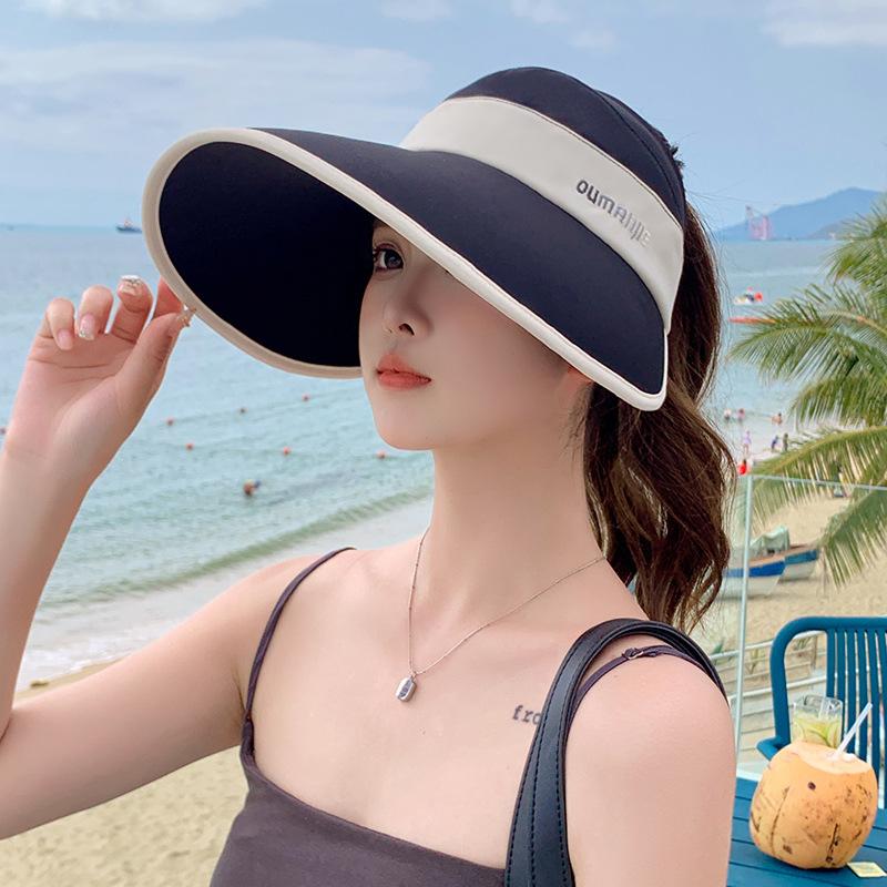 

Double-sided sunscreen cap summer UV protection ice silk empty top fisherman hat big eaves big head circumference sunshade cap One Size чорний