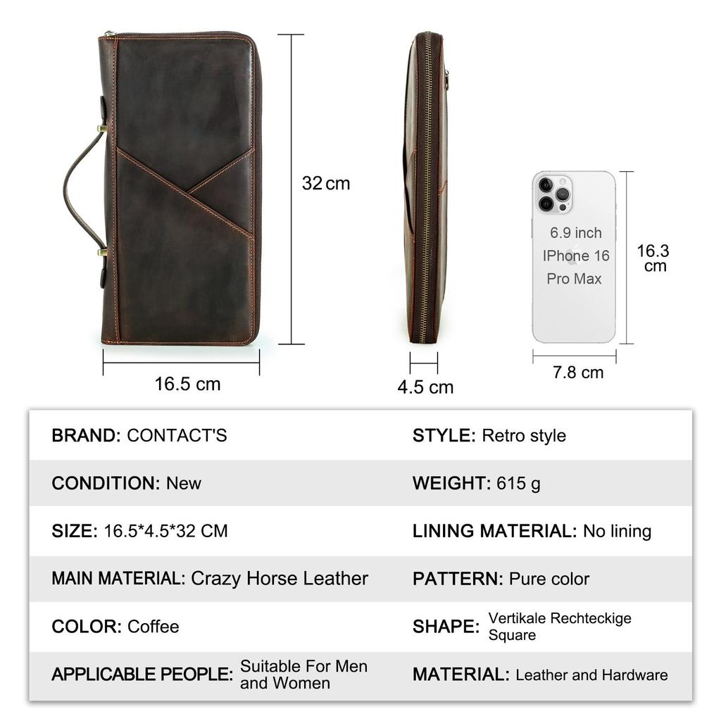 CONTACT'S Genuine Leather Men Handbag Passport Cover Card Holder Pen Slot Family Travel Passport Clutch Bag