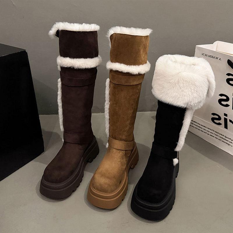 Schaffell und Fell sind integriert, aber knielange Schneestiefel, Kinder-Fleece-verdickte thermische Baumwollschuhe, kleinsöhlige Stiefeletten.