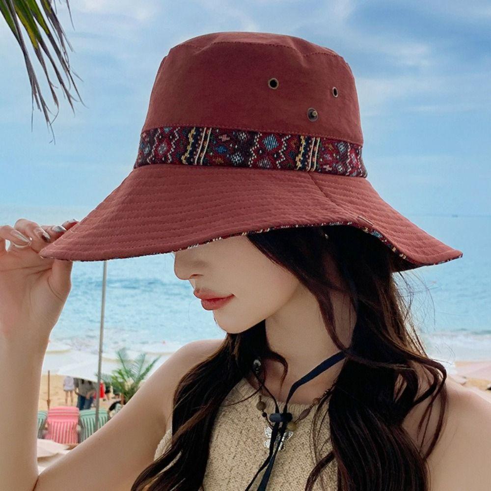 Large Brimmed Wide Brim Bucket Hat Floral Printed Mountain Climbing Hat Women's Sun Hat  Travel
