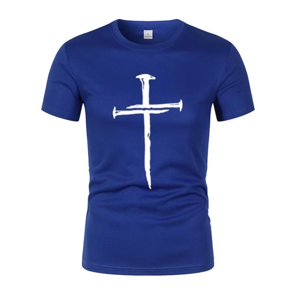 Men'S Summer New Retro Cross -Standing Short -Sleeved T -Shirt Casual Fitness Running Sportswear Network Eye Fast Dry Street Top