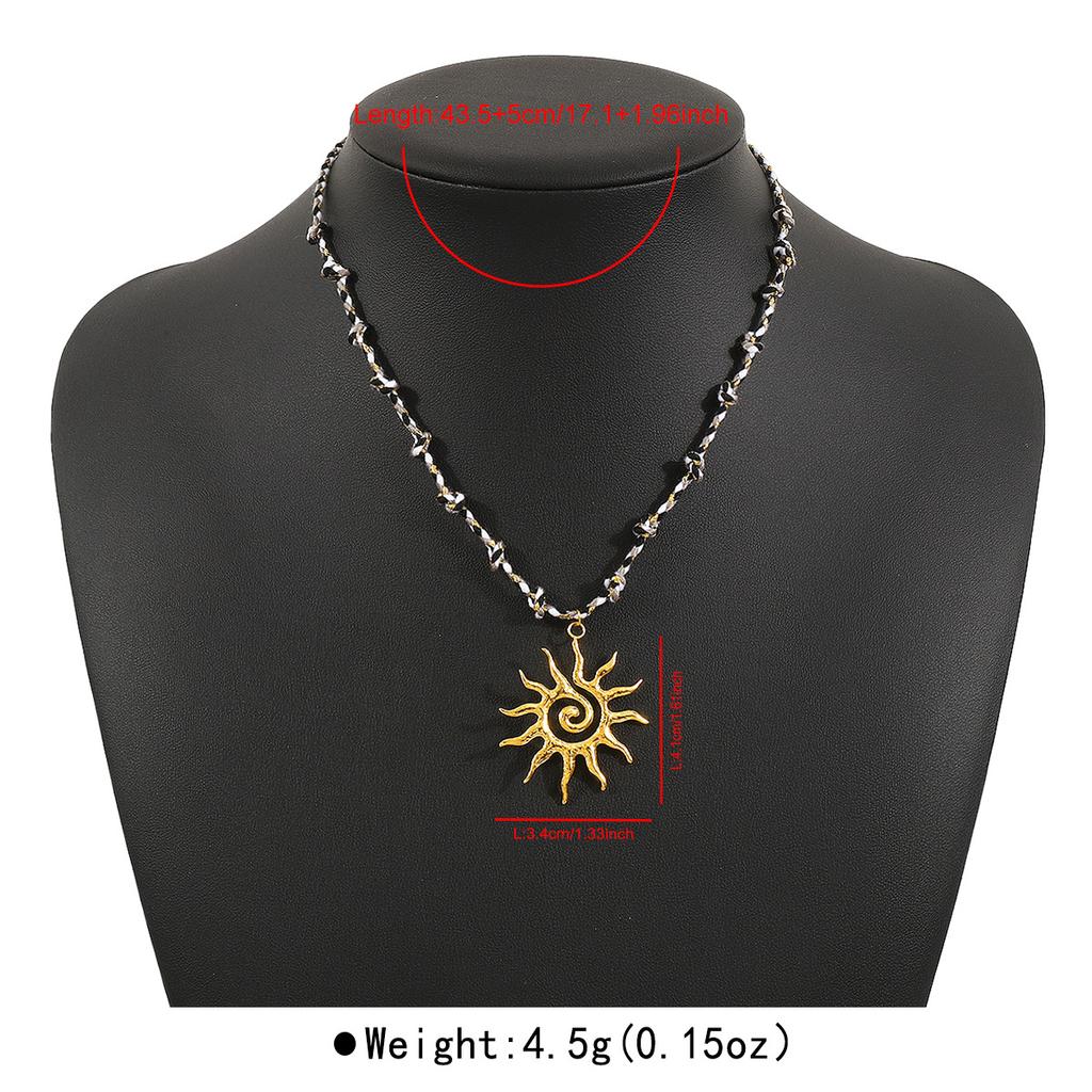 Stainless Steel Personality Sun Star Moon Pendant Necklace Creative Design Black And White Rope Necklace