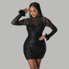 Hot Diamond Sequin Feather Skirt: European & American Long-Sleeved Party Dress