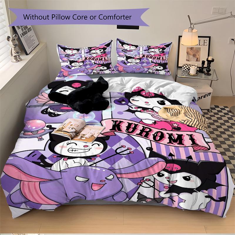 3pcs Kuromi Sanrio Printed Bedding Set, Soft and Comfortable Quilt Cover for Bedroom, Guest Room (Not Included).W053