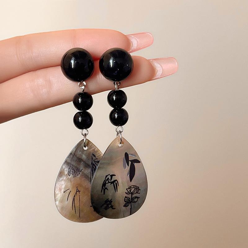 Silver Needle New Chinese Long Shell Earrings Women, Retro National Style Design Water Drop Pearl Earrings Earrings