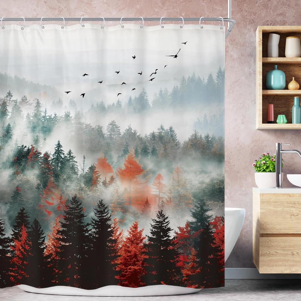 Funny Shower Curtain Mountain Rustic Monkey Sunrise Cool Wild Animal Silhouette Shadow Nature Mens Shower Curtain Bathroom Decor