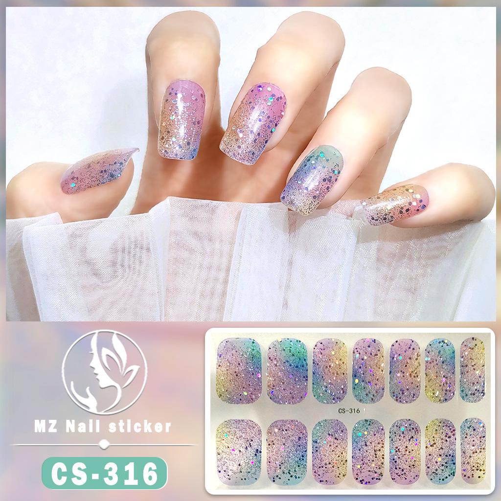 CS Waterproof No-Bake Gel Nail Polish: Full-Cover Korean-Style Multi-Color Glitter Nail Art Stickers