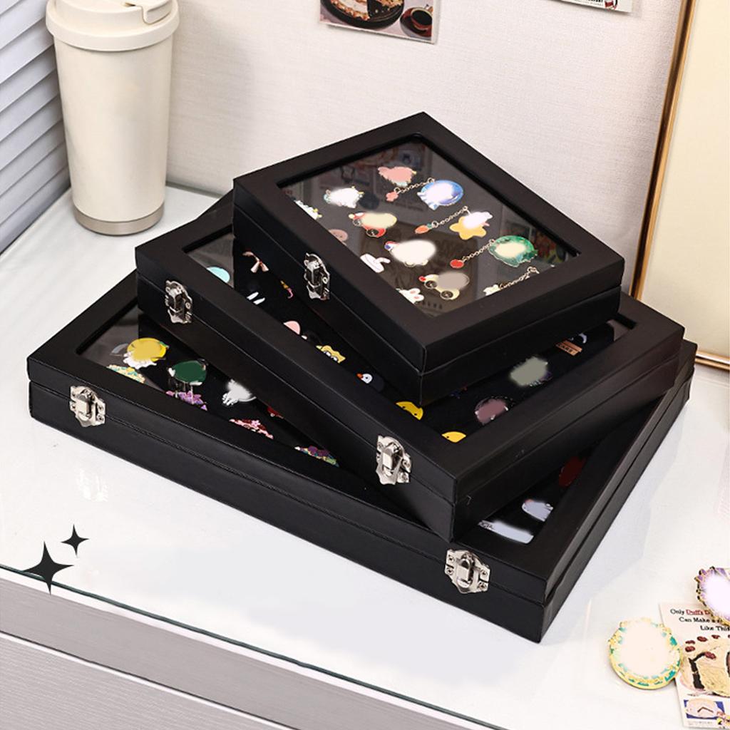 1pc Badge display box with transparent dust cover, brooch and collectible jewelry box, black large capacity jewelry box