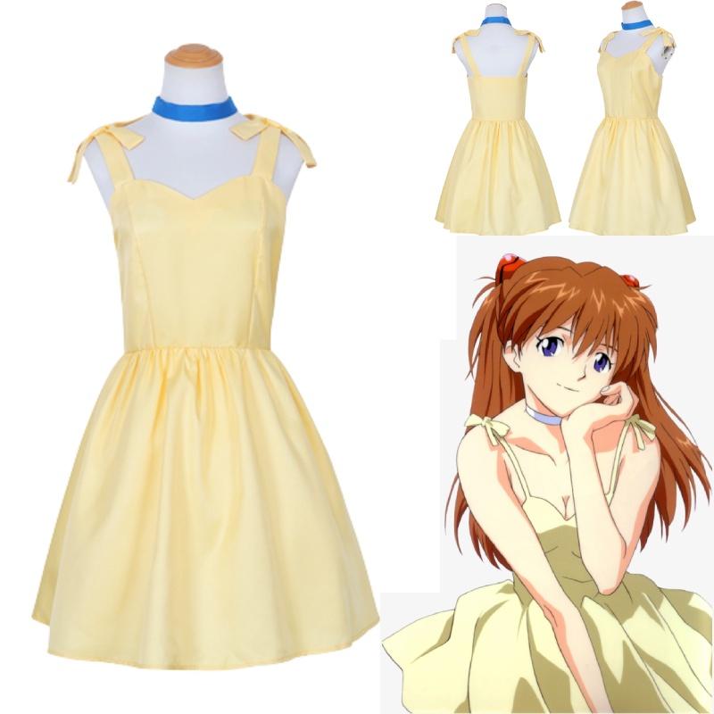 Langley Evangelion Asuka Soryu Cosplay Costume Set Halloween Party Dress Yellow