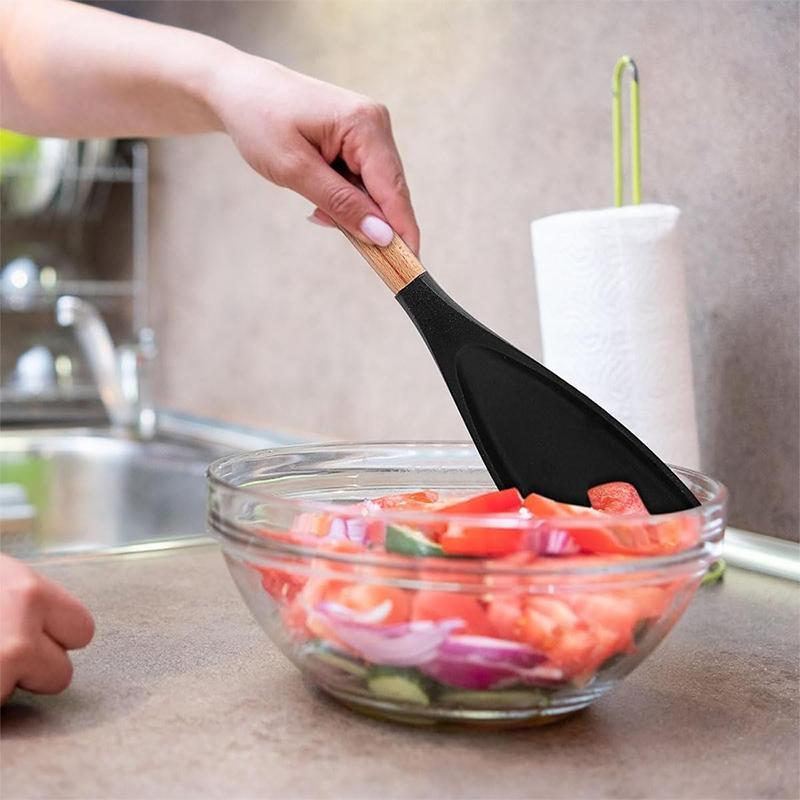 

Wooden Handle Silicone Utensils - Non-Stick Kitchen Tools with Storage Caddy, Cooking Spoon & Spatula Set United States