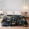 Overlapping Fan Shapes with Gold Lines and Gradients of Blue and Black. for All Seasons Blanket Lunch Break Throw Gift