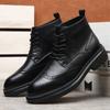 FashionCow Leather High-soled Brock High-top Boots for Men Autumn Winter Fleece Warm Ankle Boots Male Fashion Casual Platform Shoes Man