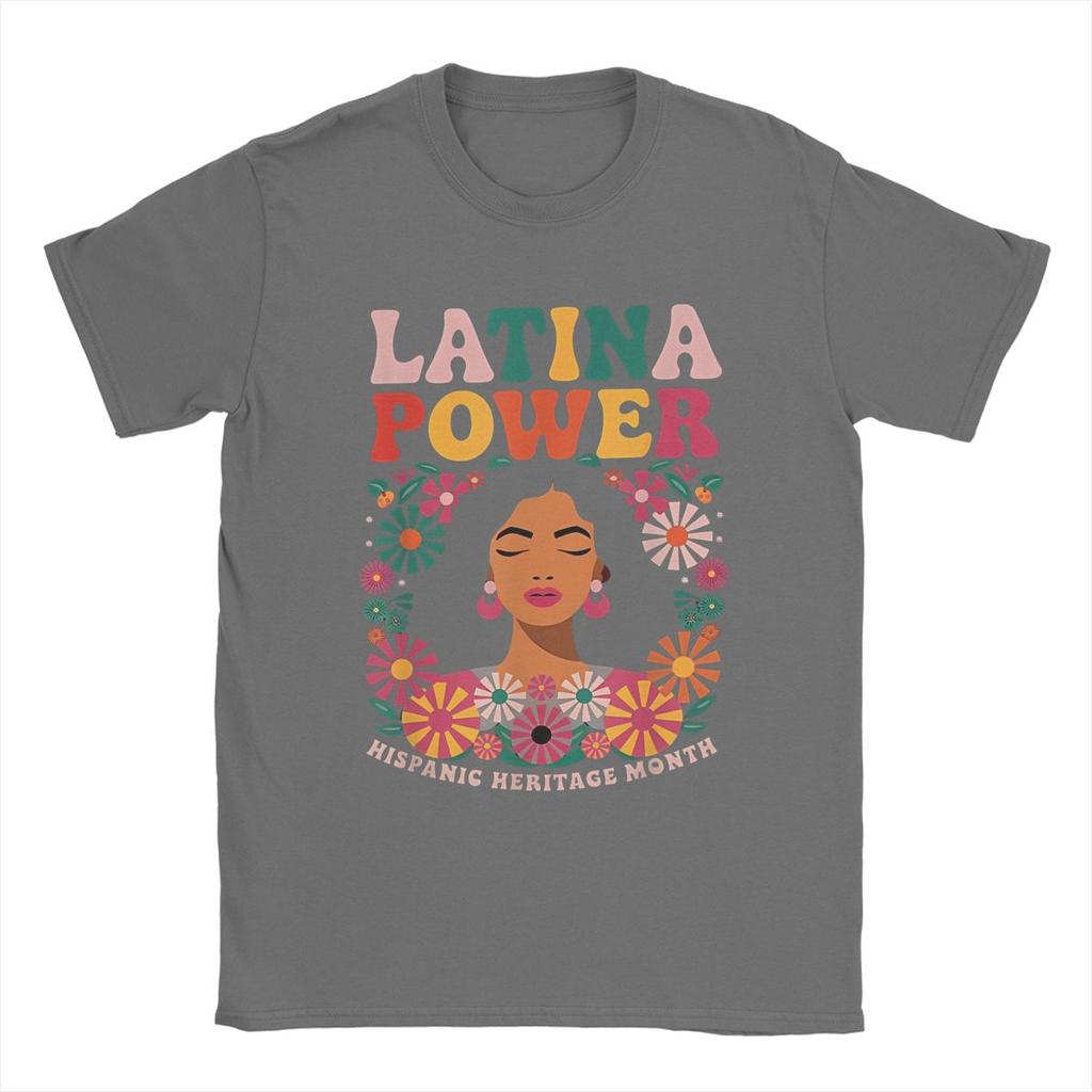 Men T-Shirts Latina Power Women Flowers Unique Cotton Tee Shirt Short Sleeve Hispanic Heritage Month T Shirts merchandise Gift