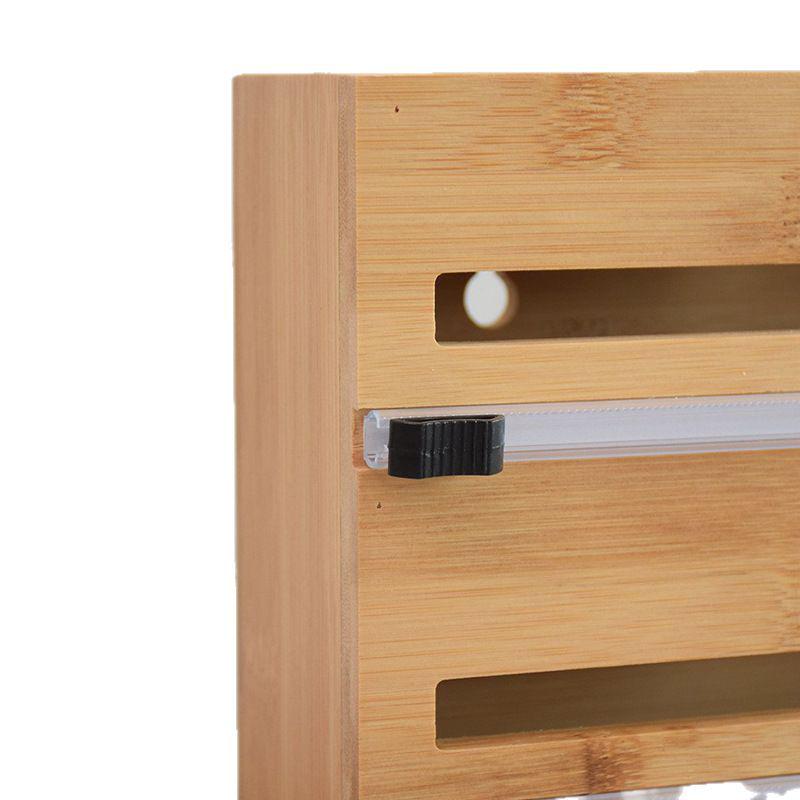 Bamboo Wood Wall-Mounted Kitchen Storage Rack and Foil Cutter