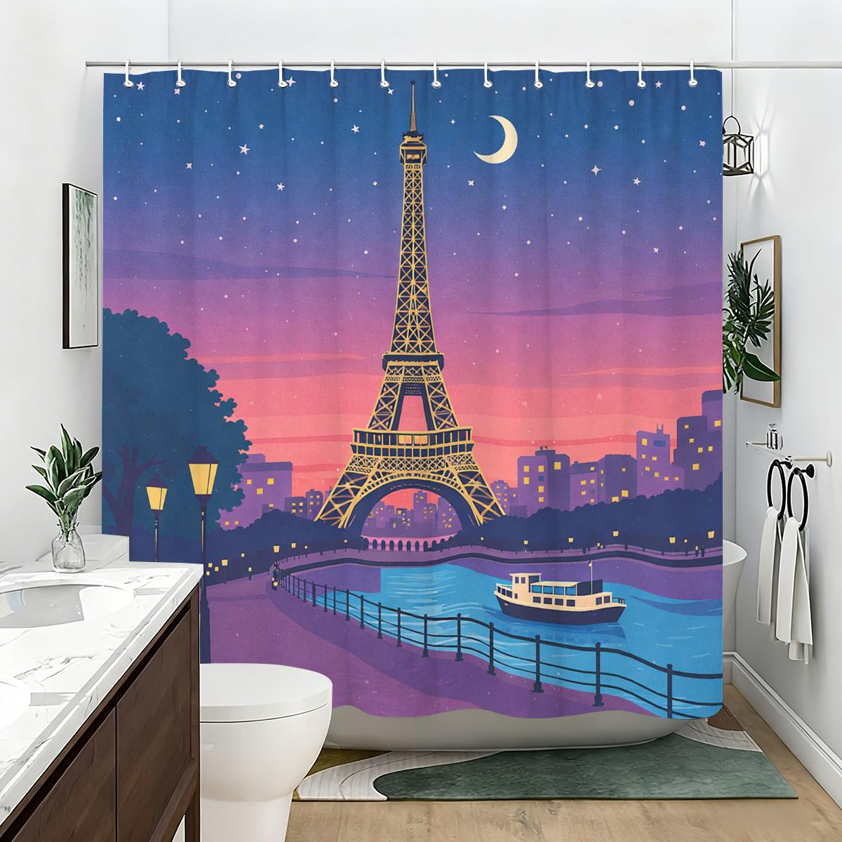 

Vibrant Themed Polyester Shower Curtains - 2D Printed Decorative Bathroom Curtains With Flamingo, Tower & Hummingbird Designs W60H190(CM)-1 Pcs