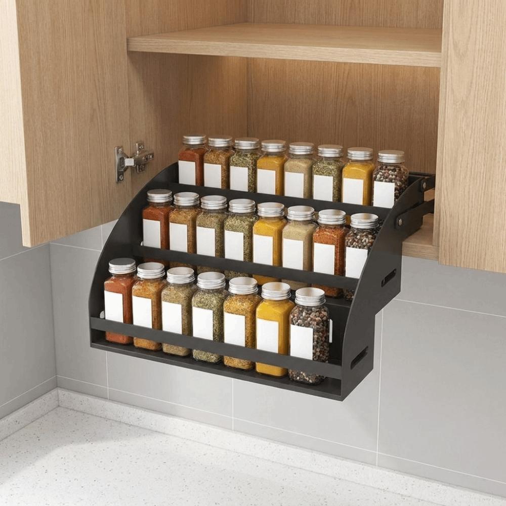 Anti Deformation Pull Down Spice Rack Retractable High Lift Pull Down Shelf for Top Cabinet
