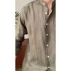 Casual Breathable Pure Linen Long-sleeved Shirt, All-match Vacation Stand-up Collar Shirt, Men's Stand-up Collar Top