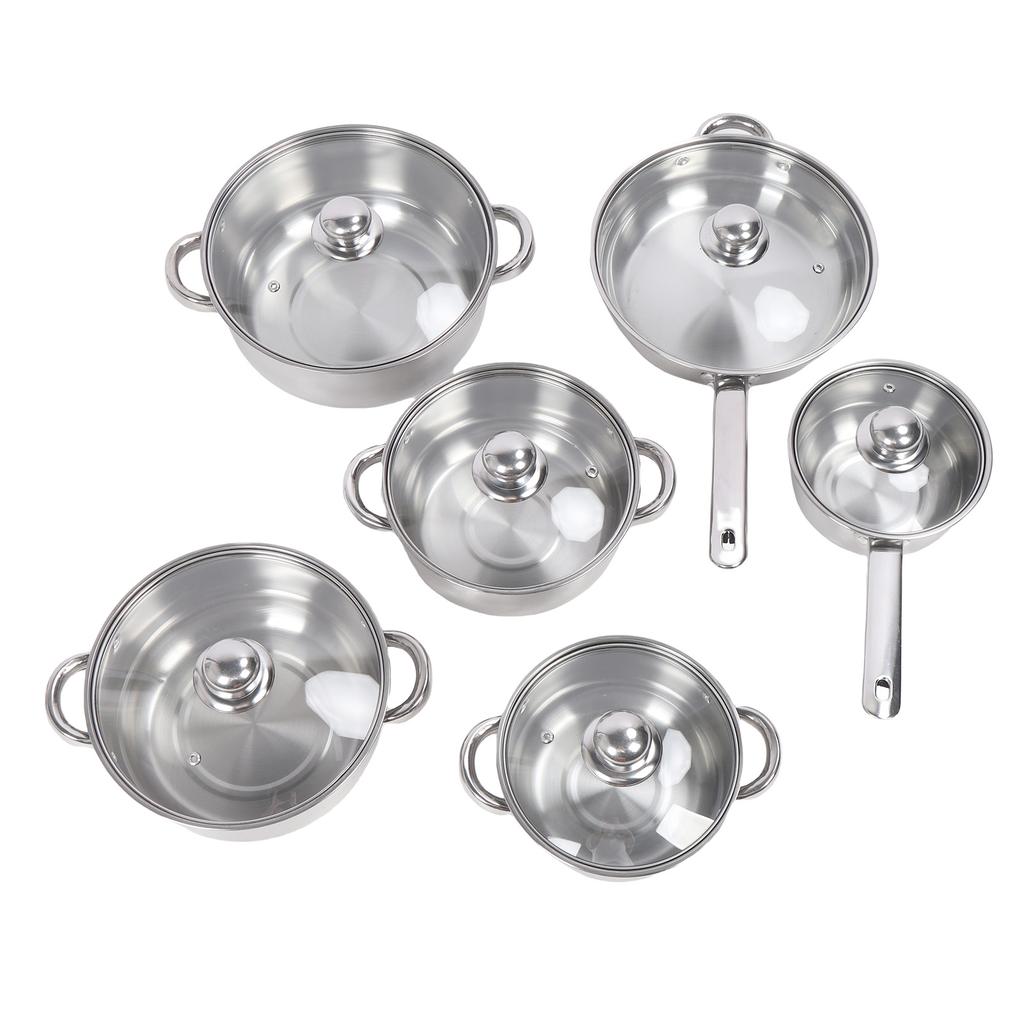 6 Pcs Stainless Steel Pots and Pans Set Even Heating Thickened Easy To Clean Cookware Set with Lids for Kitchen