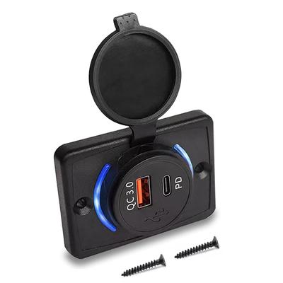 12-24V PD QC3.0 USB zásuvka pro karavan, USB zásuvkový panel 18W, rychlonabíjecí zásuvka do auta s LED světlem pro auto, autobus, nákladní automobil, loď, čtyřkolku, karavan