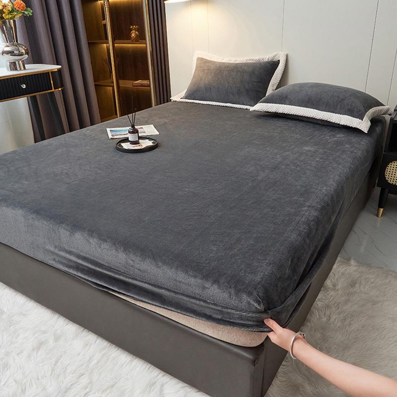 Fundas de cama cálidas y cómodas de felpa de colores sólidos para invierno, colchones, fundas protectoras y sábanas antideslizantes para un sueño cómodo