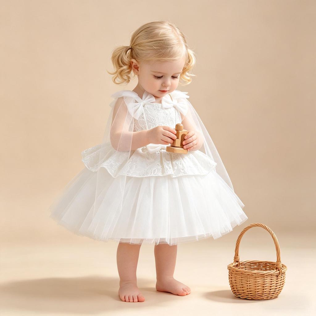 New Formal Princess Mesh Dress Set for Infant and Toddler Girls - Birthday and Evening Gown