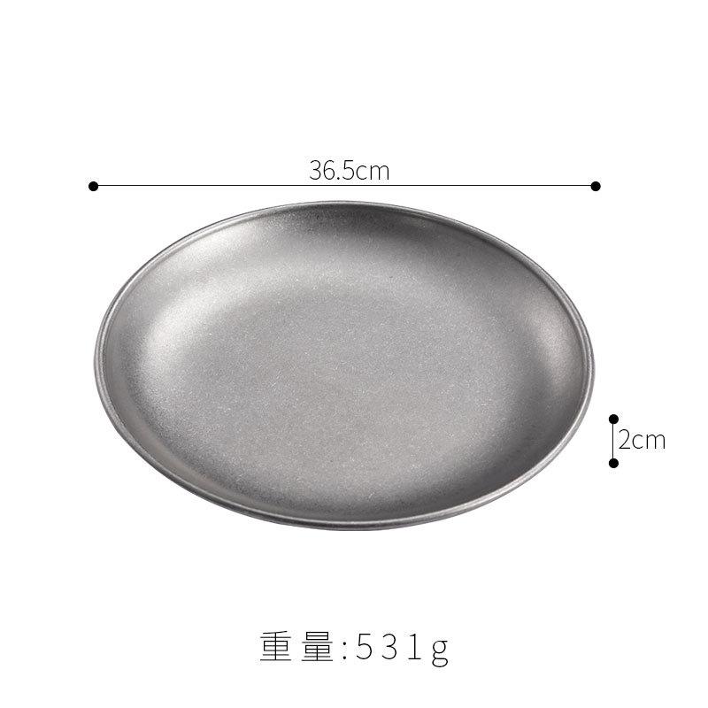 Korean version of stainless steel plate coffee shop tray flat bottom shallow plate barbecue plate bone plate retro tableware
