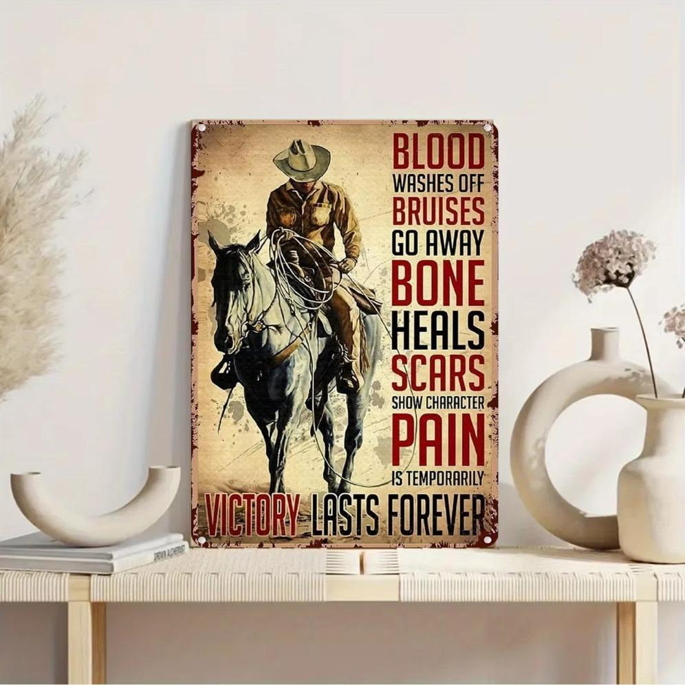 Iron Art Painting,Rustic Cowboy Metal Wall Art, Vintage Western Decor with Horse Riding Motif for Home Bar
