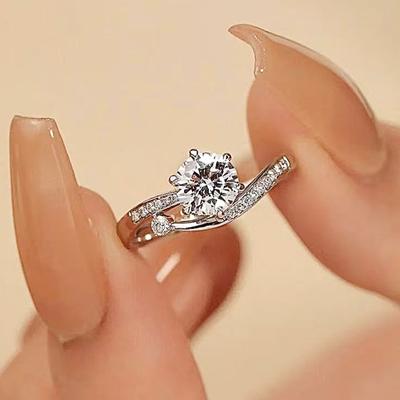 Huitan Graceful Proposal Rings with Shiny Round Zirconia Delicate Fashion Wedding Band Jewelry Women Timeless Finger Accessories
