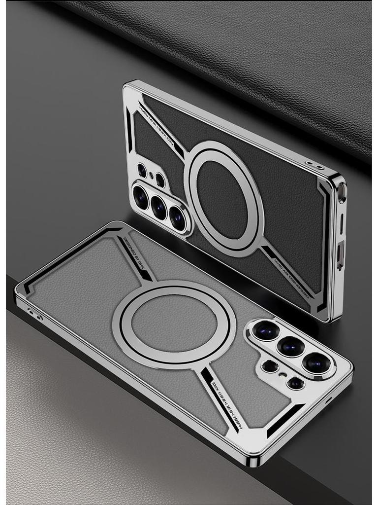 Samsung S26 Ultra Z-Shaped Electroplated Leather Case with Magnetic Ring