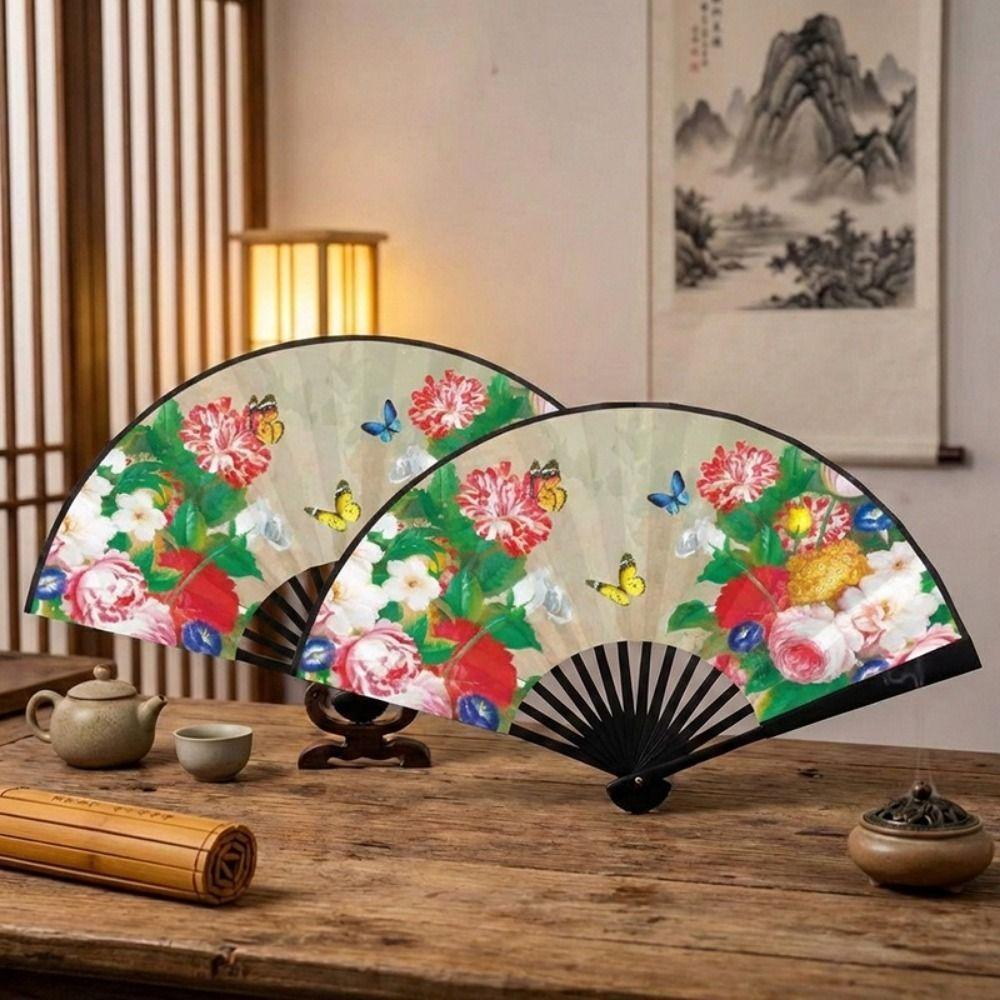 Silk Cloth Folding Handheld Fan Handmade Dance Fan Portable Bamboo Fan Art Fans