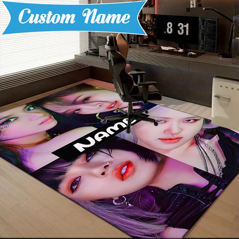Custom Name Kpop BP Fantasy Rug for Living Room, Game Rooms, Office, Bedroom, Floor Mat Playful Design, fan gifts Christmas decor