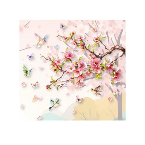 Cherry Blossom Flower Window Clings Floral Branch Butterfly Birds Window Decal Static Glass Doors