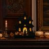 Talos Witch Wooden Table Centerpiece, Spooky Castle Black Cat Standing Tabletop Ornament for Halloween Party, Desk Tiered Tray Decor
