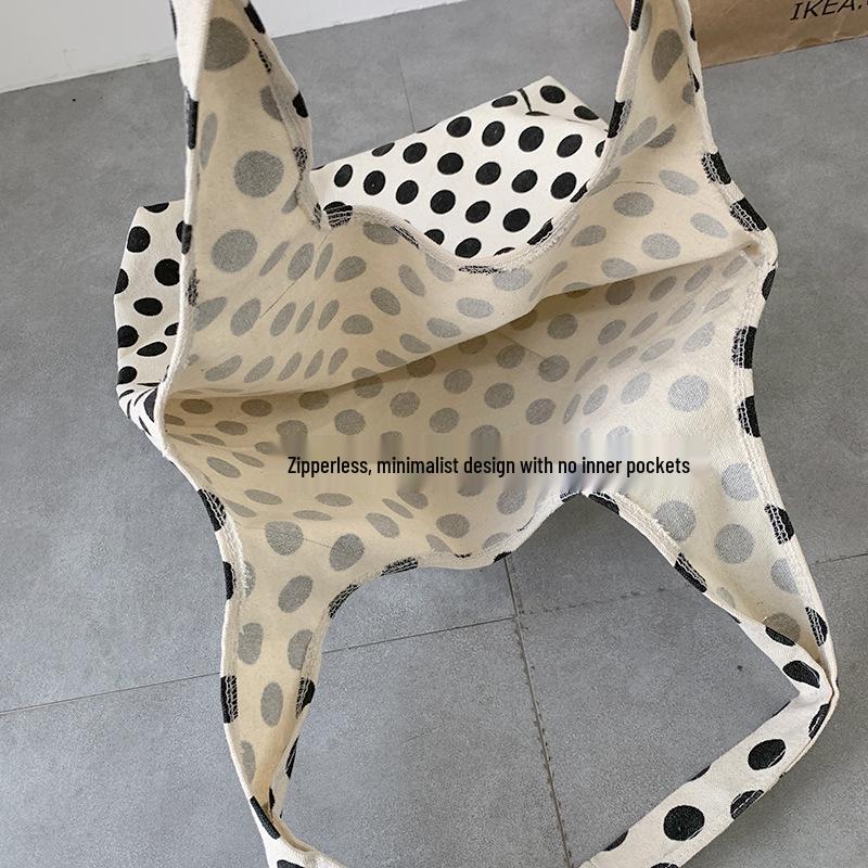 2025 Nordic Polka Dot Canvas Tote Bag - Japanese & Korean Style for College Students