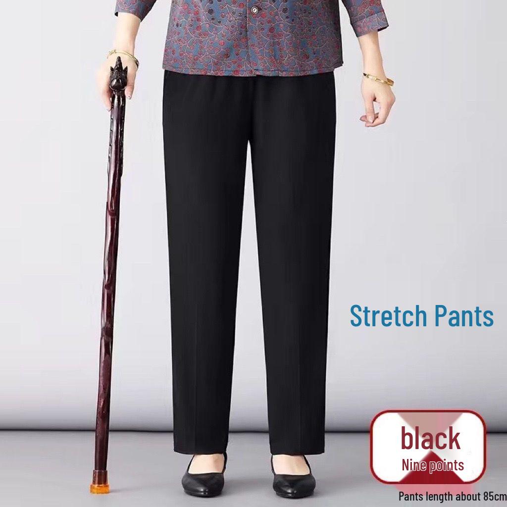 

Women s Ice Silk High Waist Elastic Trousers - Summer Style for Middle-aged & Elderly Moms, Comfortable Loose Fit, Nine-tenths Length XL (80-100 jin)