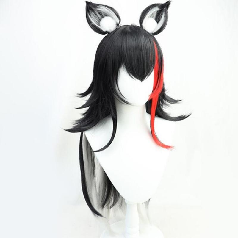 60cm Ookami Mio Vtuber Hololive Wig Cosplay Long Black Curly Synthetic Hair Wig Halloween Party + Free Wig Cap+ Ears