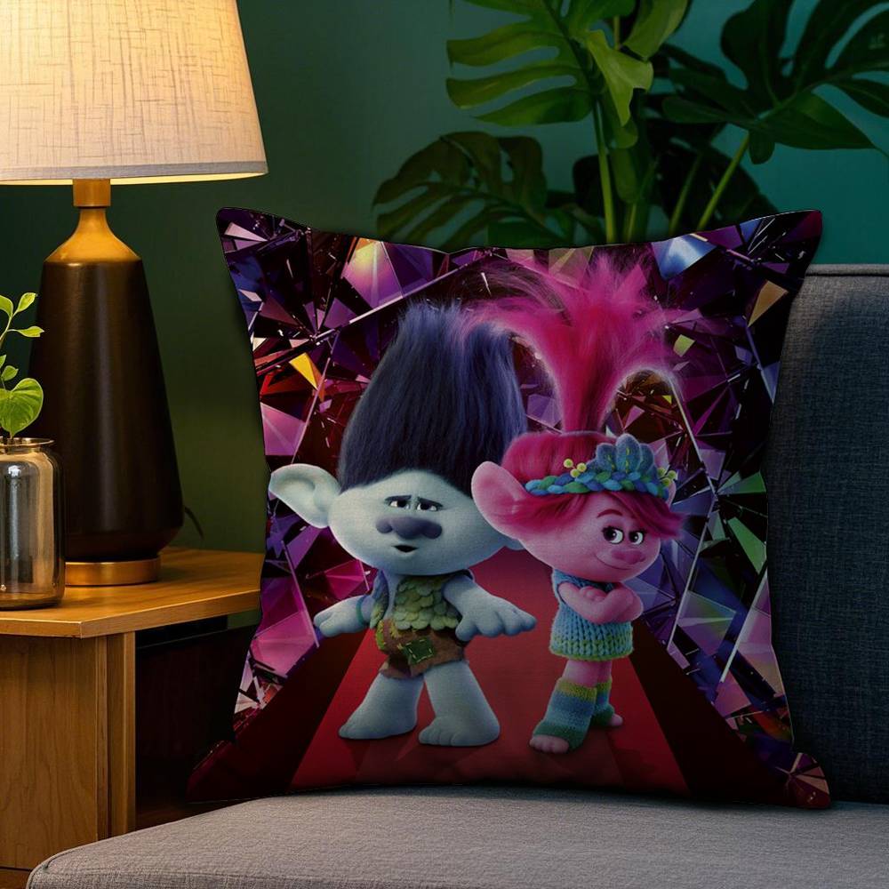 T-TrollsS Cartoon Pillow Case Plush Linen Soft Double Sided Printed Design Throw Cushion Decorative Home