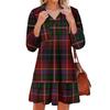 Women's fashionable and elegant long-sleeved V-neck pocket plaid print dress